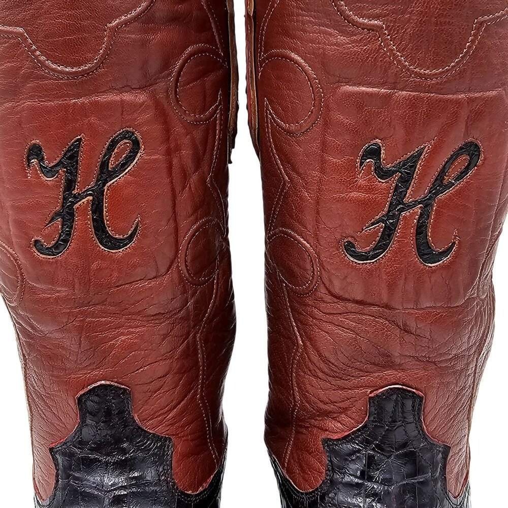 Custom Caiman Belly Cowboy Boots Mens 8.5E Brown Cherry 1 Pc Vamp Texas Western - Picture 7 of 16